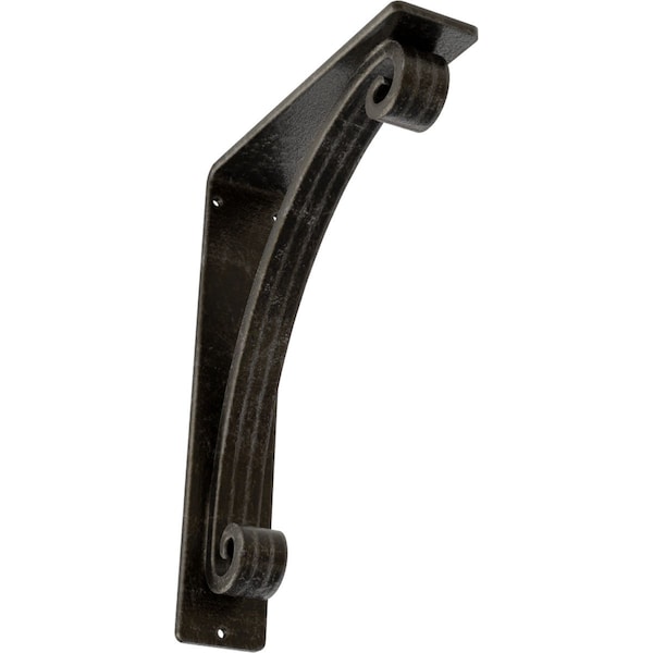 Ekena Millwork Legacy Wrought Iron Bracket, (Triple center brace), Antiqued Warm Silver 2"W x 7 1/2"D x 10"H BKTM02X07X10TLEAWS - main